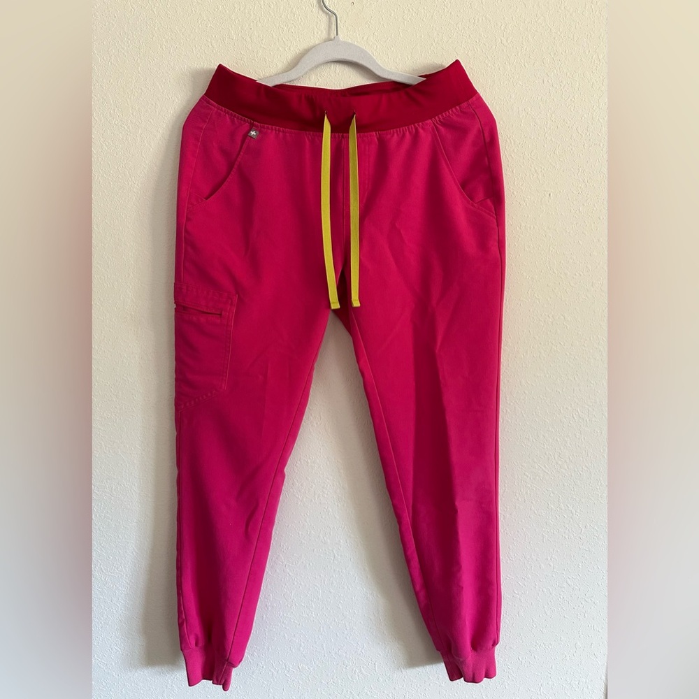 Figs Vibrant Pink Joggers with Neon Yellow Drawstring